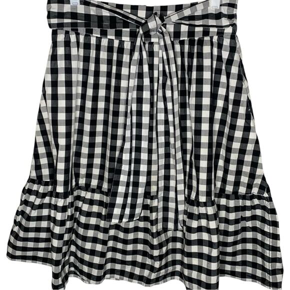 J Crew Skirt Size 2 Gingham Black and White Tiered Peasant Ruffle Waist Tie - Picture 1 of 3